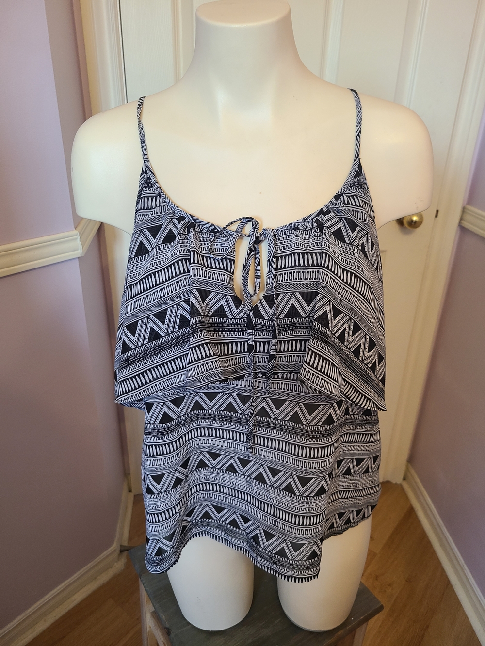 Forever 21 Black & White Aztec Print Tie-Front Cami